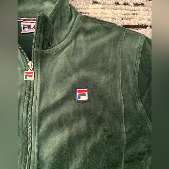 New Men’s Fila O-Fit Velour Track Jacket Green Medium - Picture 5 of 7